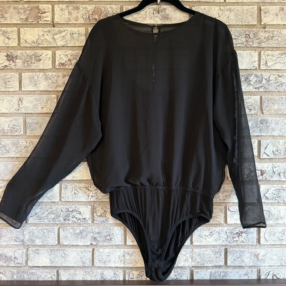 Antonio Melani Sheer Black Long Sleeve Bodysuit - Size S